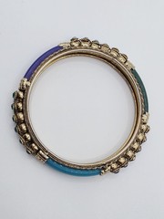 Vintage Metal, Plastic & Rhinestone Bangle Bracelet Blues & Greens