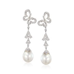 Vint 12.5x13mm Cult Prl & Diamond Butterfly Drop Earrings in 18k White Gold