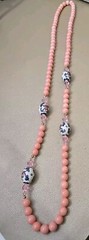 VTG Chinese Export Pink Agate Necklace Cloisonne Bead Briolette 30″