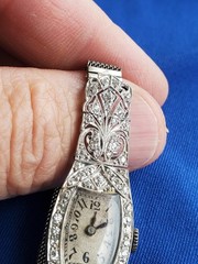 Original EARTH MINED DIAMOND ART Deco Ladies Watch Vintage Solid PLATINUM Case