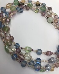 Vintage PASTEL PINK, BLUE, GREEN LUCITE FACETED BEAD NECKLACE Frosty 42″ Long