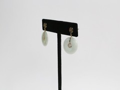 10k Yellow Gold JADE Earrings “Lucky” Asian Symbol, 4.7g – 18mm