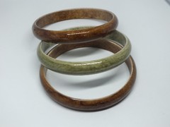 Beautiful Bangle Bracelet Set 3 Marbled Brown Green 3/8 Inch Wide 2 5/8 Inside