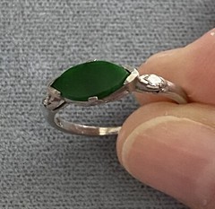 Art Deco JADE & DIAMOND RING, 14K White Gold – c1920, Green Jade Ring (5F141)
