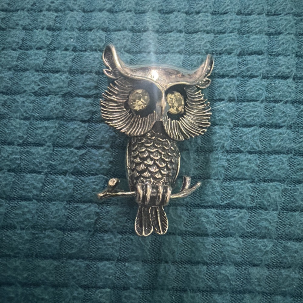 Sterling silver OWL Brooch rhinestone eye’s signed Beau