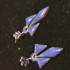 VINTAGE STERLING LAPIS COLOR ENAMEL DROP DANGLE EARRINGS
