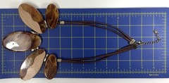 C 1946 Marbled Acrylic/Wood Ovals Faux Leather Cord Statement Gold Tone Necklace