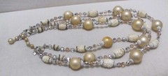 Vtg VENDOME Creamy Beige Sugar Glass Bead Aurora Borealis Crystal 3-Strand Neckl