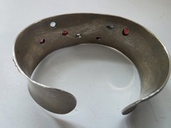 Sterling Silver 925 Artisan Cuff & Ring Set Mixed Metal Gold Accents Multi Stone