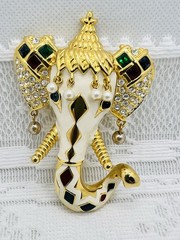 Vintage Signed Kenneth Jay Lane KJL Royal Maharajah Jeweled Elephant Brooch Pin