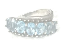 Vintage Blue CZ Ring Band Eternity Sterling Silver Women Cocktail Size 5.50