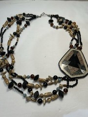 Vintage Inlaid Abalone Necklace Asymmetrical Statement Bold Four Strand