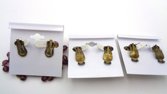 3 Vintage Ornate Filigree Porphyry Art Glass Cameo Waterfall Crystal Earring Lot