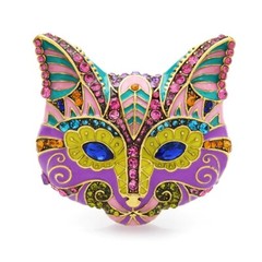 Enamel Cat Head Brooches Rhinestone Animal Women Party Pins Fashion Jewelry Gift