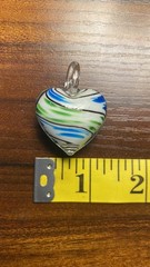 Vintage Murano Venetian Blue Green White Striped Heart Shaped Pendant