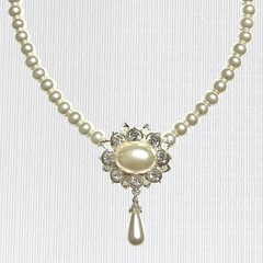 VTG Rhinestone Flower Pendant Necklace Imitation Pearl Beads Collar Bridal 16.5″