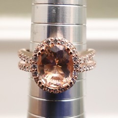 Champagne topaz ring oval halo DMQ CZ rose gold clad sterling silver 925 QVC Sz7