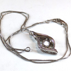925 Sterling Silver Dancing CZ Pendant 19″ Box Chain Necklace Floating Solitaire