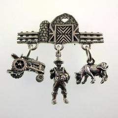 Sterling Silver FARM PIN Tractor FARMER Cow PIG Brown County Silver BARN Brooch