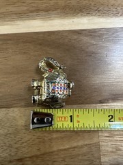 Vintage Gold Tone Elephant Trinket Box Charm Pendant Hinged Enamel Rhinestone