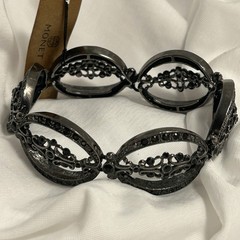Monet link bracelet black crystal filigree marcasite Victorian Gothic glam art