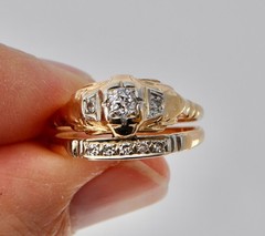 Antique Old 14k Solid Gold Natural Mine Cut Diamond Ring Band – Wedding Set 7.25