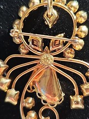 Vintage Signed DeCurtis 1/20 GF Yellow Gold Filled Brooch Pendant Crystals Blue
