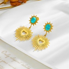Elegant Turquoise Vintage Sun Heart Irregular Earrings, a pendant, sun love
