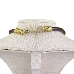Vintage MCM Brown Leather & Metal Beaded Statement Necklace Unique Design