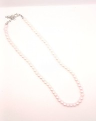 Vintage Pale Pink Faux Pearl Single Strand Necklace Silver Tone Extender 16.5″