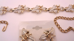 Vintage Signed Sarah Coventry Ivy Leaf Necklace Bracelet and Clip Earring Set