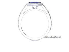 1.05CT Marquise Shape Sapphire & Moissanite Halo Fine Ring 14K White Gold FN