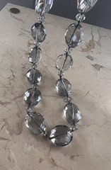 Beautiful Vintage Faceted Gray Glass & Crystal 24MM Beaded Statement Necklace