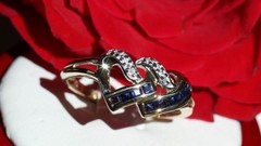 10k y/gold size 7 ring 0.18ct natural treated sapphire diamond heart 1.95g N2536