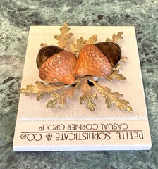 New Vintage Enamel Gold Tone Acorn Pin Brooch Fall Autumn Leaf Casual Corner