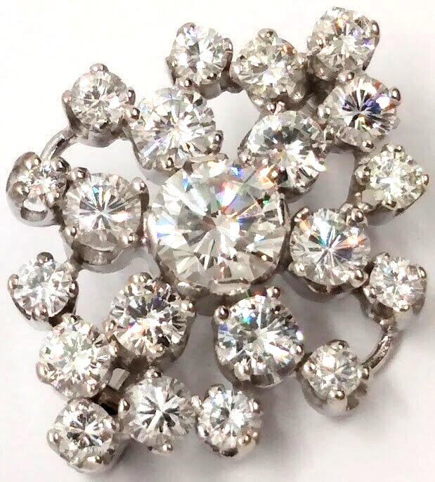 Elegant Vintage Mid-Century Diamond 14K White Gold Pin Brooch Diamond Cluster