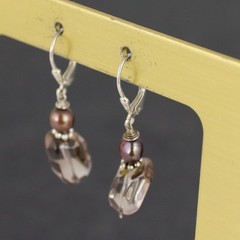 Smoky Quartz Pearl Dangle Latchback Earrings | Vintage Sterling Silver 925