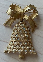 Vintage Christmas Bell Brooch MYLU AB Rhinestone Brooch