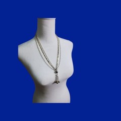 vintage gold tone links with tiny white glass beads accent 3 strand necklace