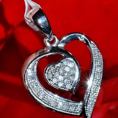 10k white gold pendant 0.10ct natural diamond heart charm vintage 1.16gr N3318