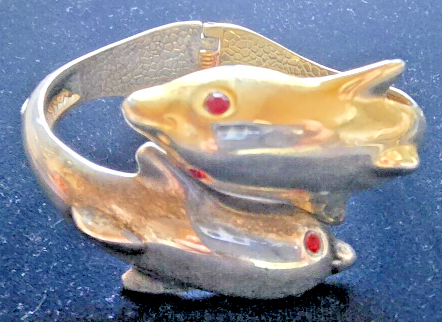Silver and Gold Tone Dolphin Clamper Vintage Bracelet