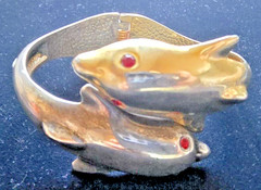 Silver and Gold Tone Dolphin Clamper Vintage Bracelet