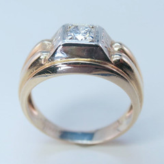Vintage Art Deco 14k Multicolor Gold Man’s Solitaire .31ct Diamond Ring Size 7+