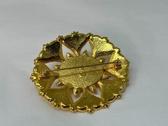 Vintage Large Signed LR Lady Remington Gold Tone Faux Baroque Pearl Brooch Pin