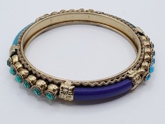 Vintage Metal, Plastic & Rhinestone Bangle Bracelet Blues & Greens