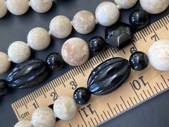 Vintage Bead Necklace Hand Knotted Gemstone Jasper Onyx Cool Stone 33″ VTG