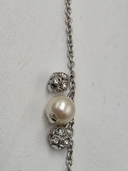 Ann Taylor Silver Tone Faux Pearl & Crystal Station Necklace 32″ Long