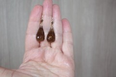 14K Gem Quality Micro Faceted Smokey Topaz Large Tear Drop Elongated Earrings