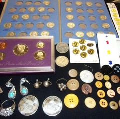 Estate Sale Grandmas Lot, Vintage Coins, Vtg Sterling, Jewlery, Buttons, & more