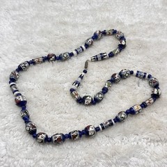Vintage Geometric Painted Bead Necklace Southwestern Design 26″